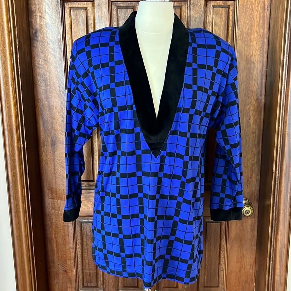 Vintage Michael Carrie Top Shirt Medium Black and Blue